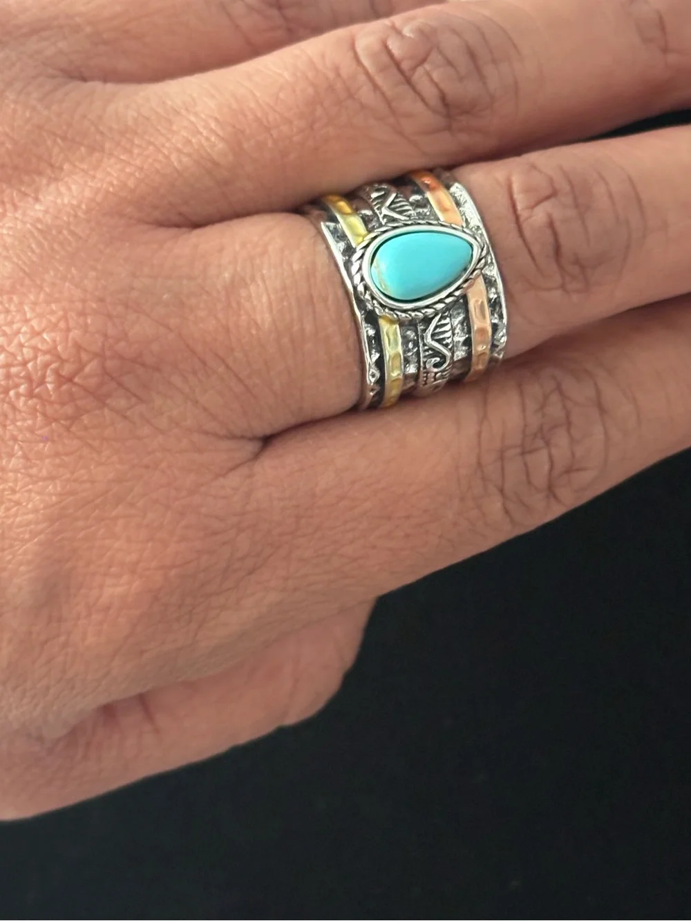 Turquoise Teardrop Multi-Tone Boho Ring